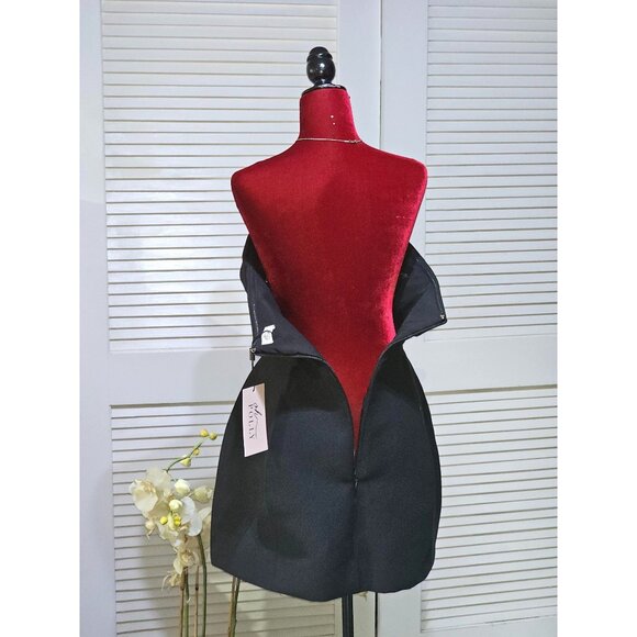 Oh Polly Women's Black Foldover-Neck Structured A-Line Mini Dress Sz 14 2578 - Picture 9 of 13